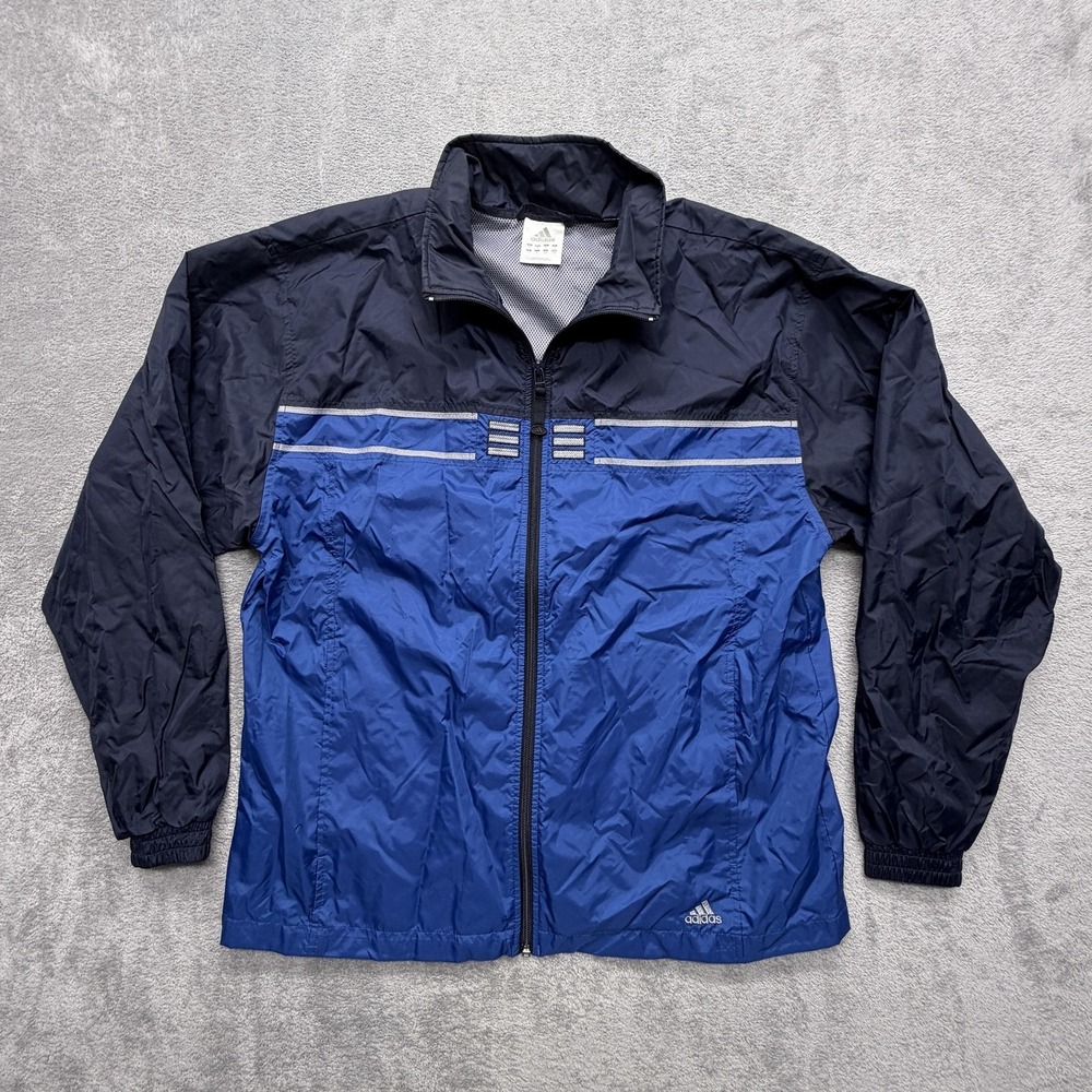 Vintage Adidas Jacket Mens L Blue Colorblock Windbreaker Full Zip Lined